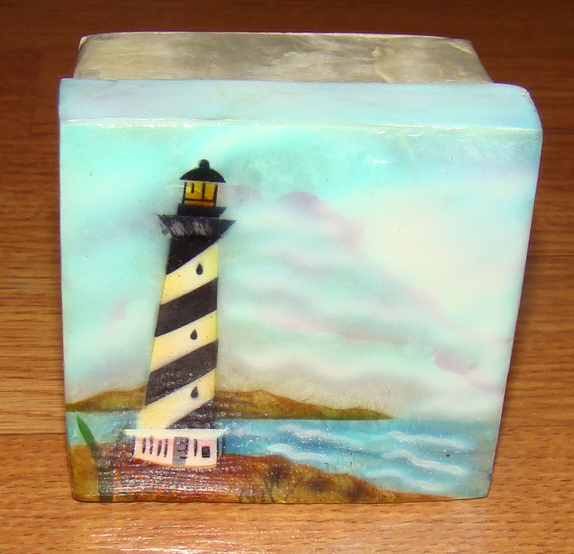 CAPIZ  Lighthouse (Shell) Hand-Painted Trinket, Jewelery Boxes (1292)