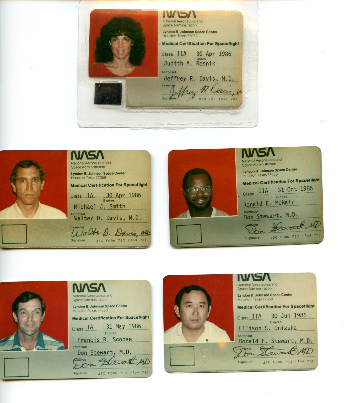 Astronaut Archives offers vintage STS -51L ASTRONAUTS NASA MEDICAL ID CARDS  WOW