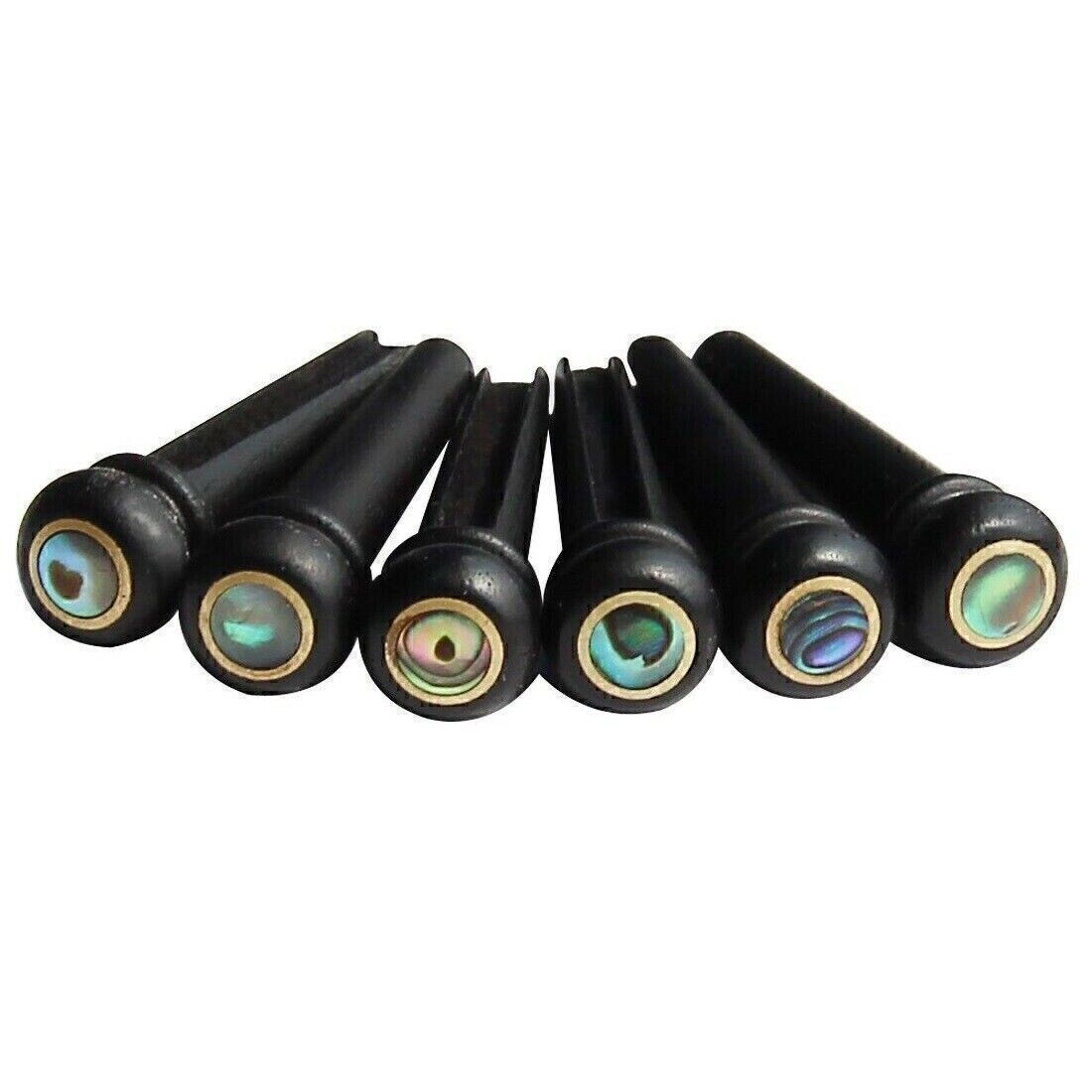 Acoustic Guitar Ebony Bridge Pins with Abalone Dot Brass Circle Skirt Set of 6