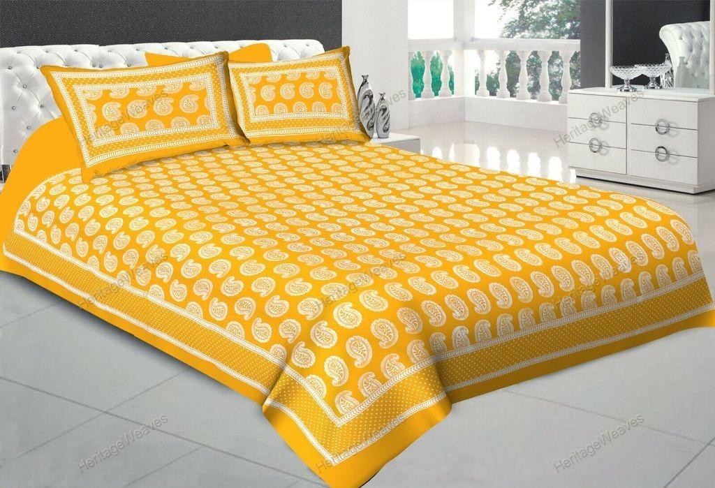 Rajasthani Sanganeri Printed Cotton Double Bed Sheet 2 Pillow Cover 90x108 KING