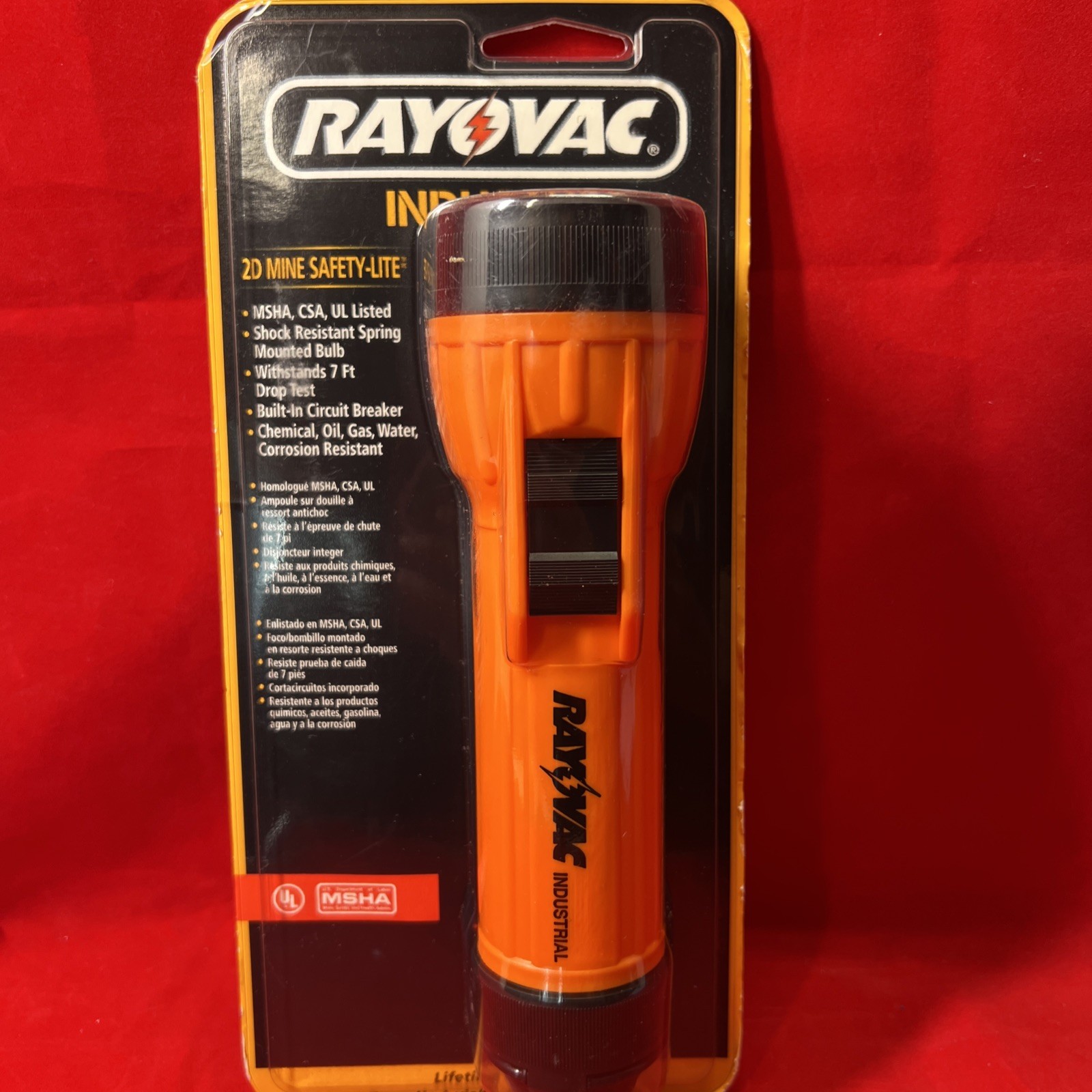 Rayovac Industrial 2D Mine Safety Lite Flashlight New Sealed MSHA UL Orange