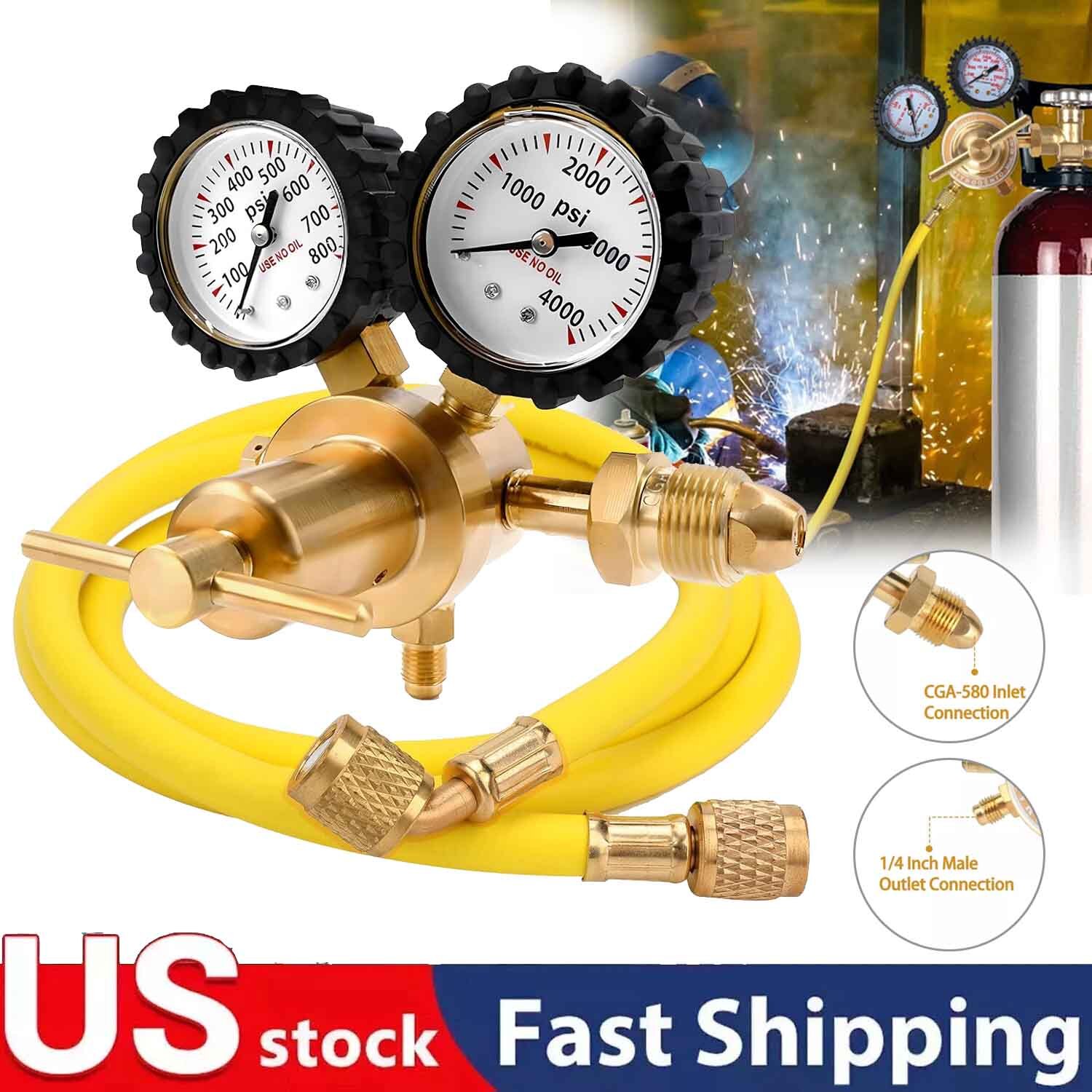 Professional Nitrogen Regulator w/ Hose 0-800 PSI Output Pressure CGA580 Inlet