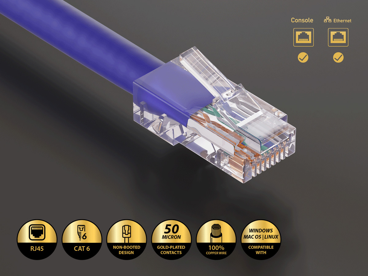 3ft Cat6 UTP Non-Booted Ethernet Network Patch Cable 24AWG Bare Copper, Purple