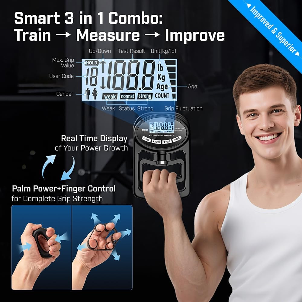 Hand Grip Strength Tester Trainer - Electronic Hand Dynamometer Forearm Grip Str