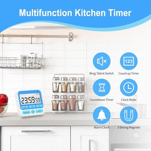 Multifunctional Kitchen Timer with Silent/Alert Mode, 24-Hour Clock, Blue