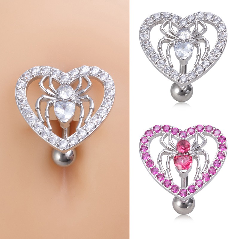 Spider Heart Belly Button Ring Navel Piercing Reversed Curved Bar Body Jewelry