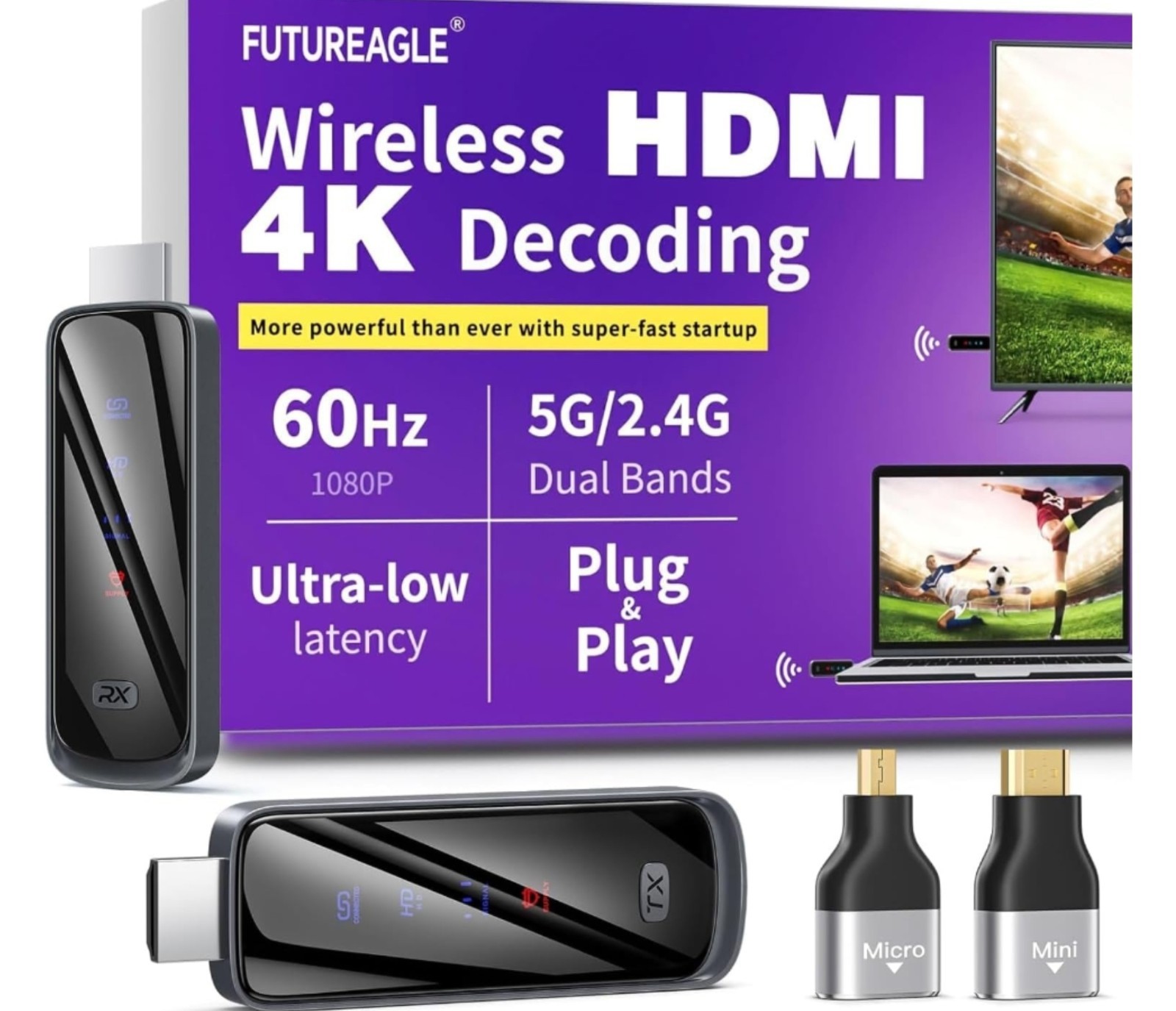 Wireless HDMI Transmitter and Receiver 328FT/100M,4K Decode Plug & Play Portable