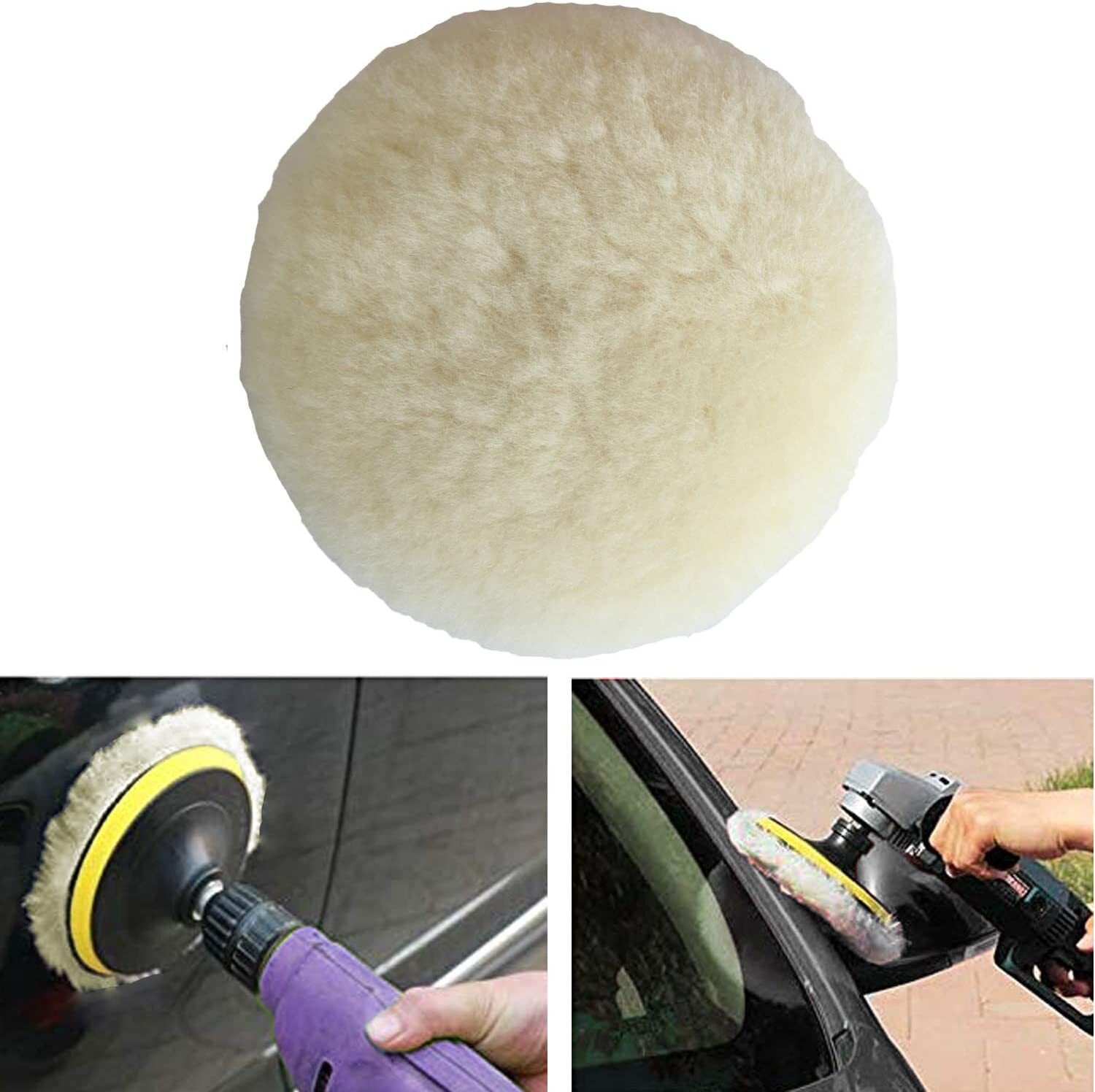 4PCS 3inch 100% Wool Polishing Pad Buffing Pads Kit Polishing Buffer Hook & Loop
