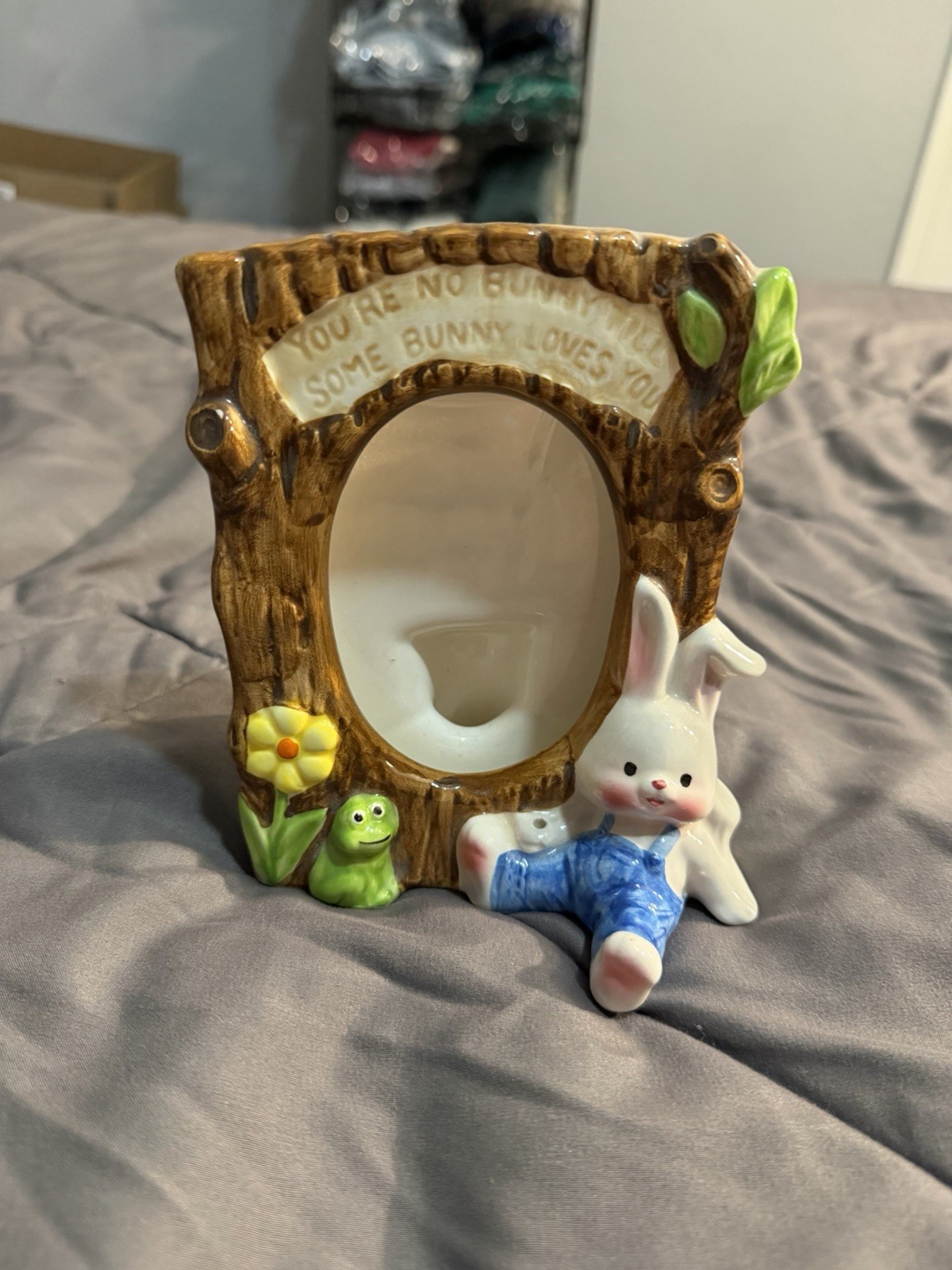 Vintage Enesco Bunny Planter Easter Rabbit Frog Floral Ceramic