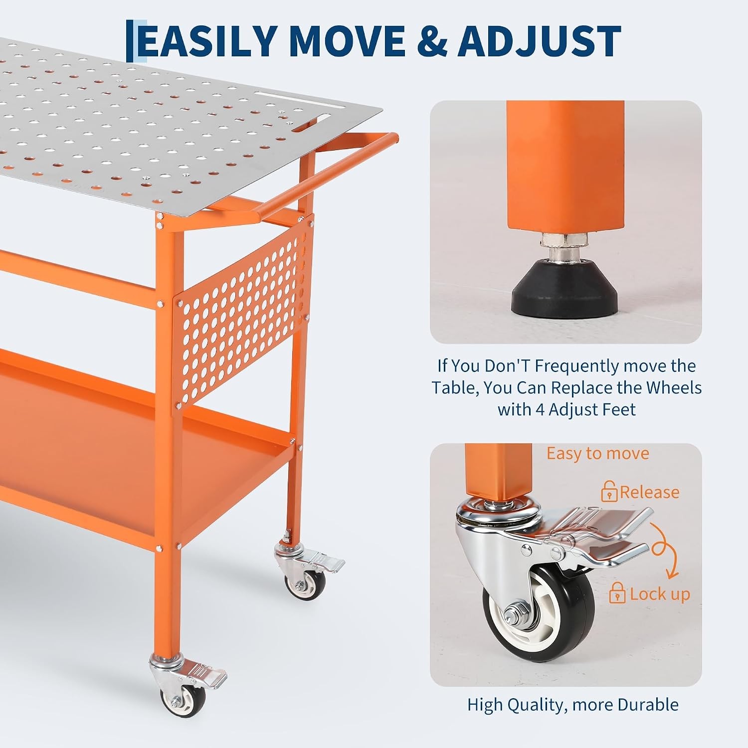 800LBS 36x24in Mobile Welding Table Steel Workbench with Storage Tray & Hooks