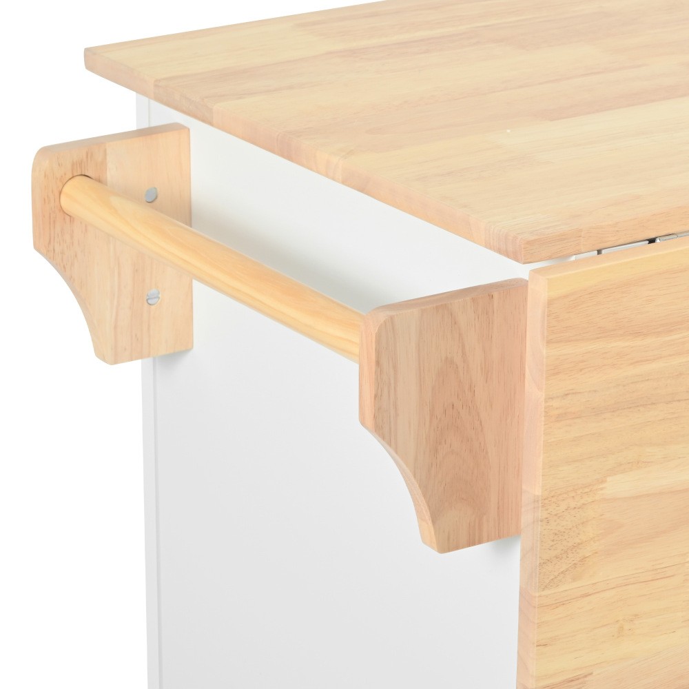 Kitchen Island with Drop Leaf with 3 Tier Pull Out Cabinet Organizer, White
