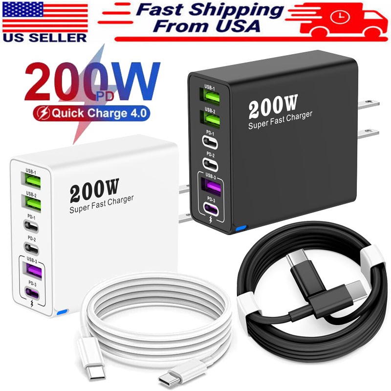 200W Super Fast PD Type C Charging Wall Charger For Samsung iPhone Android Phone
