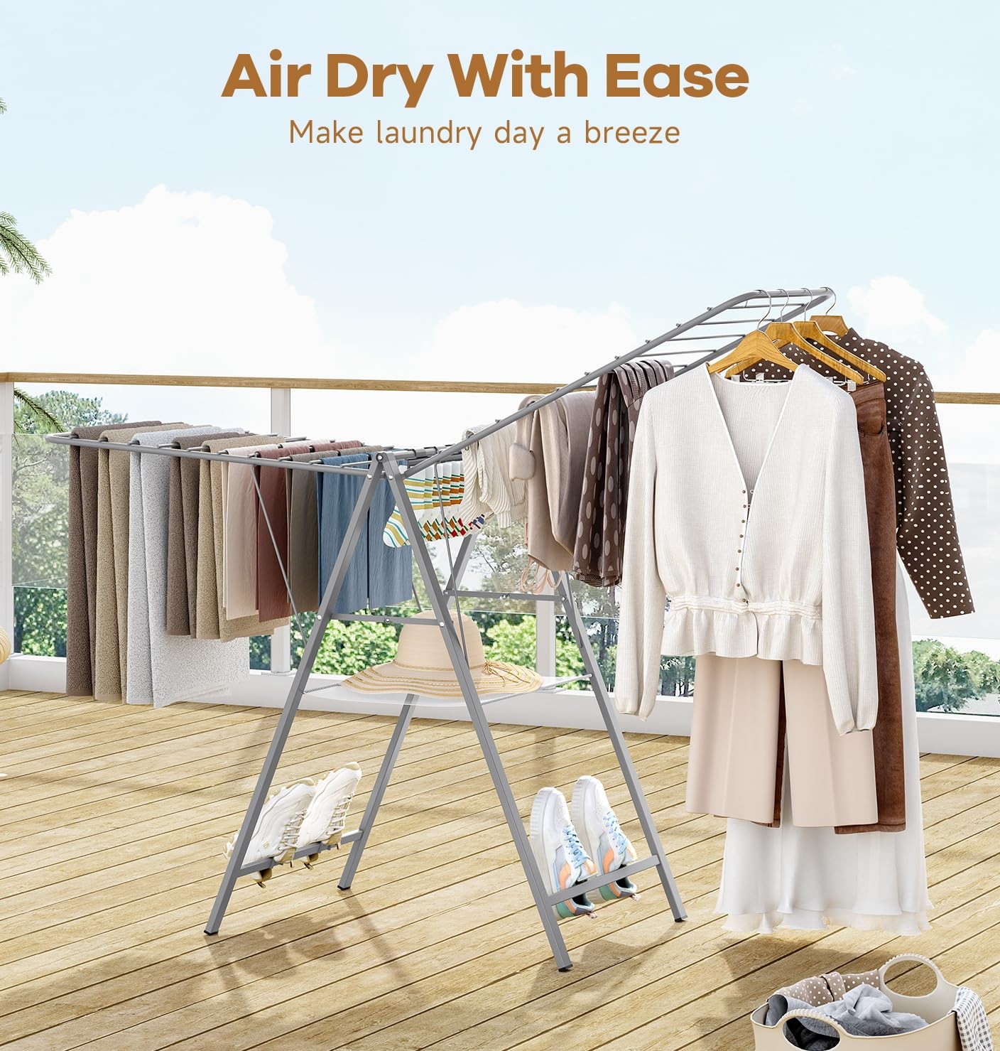 Clothes Drying Rack Foldable, Metal Laundry Drying Rack Collapsible, Portable...