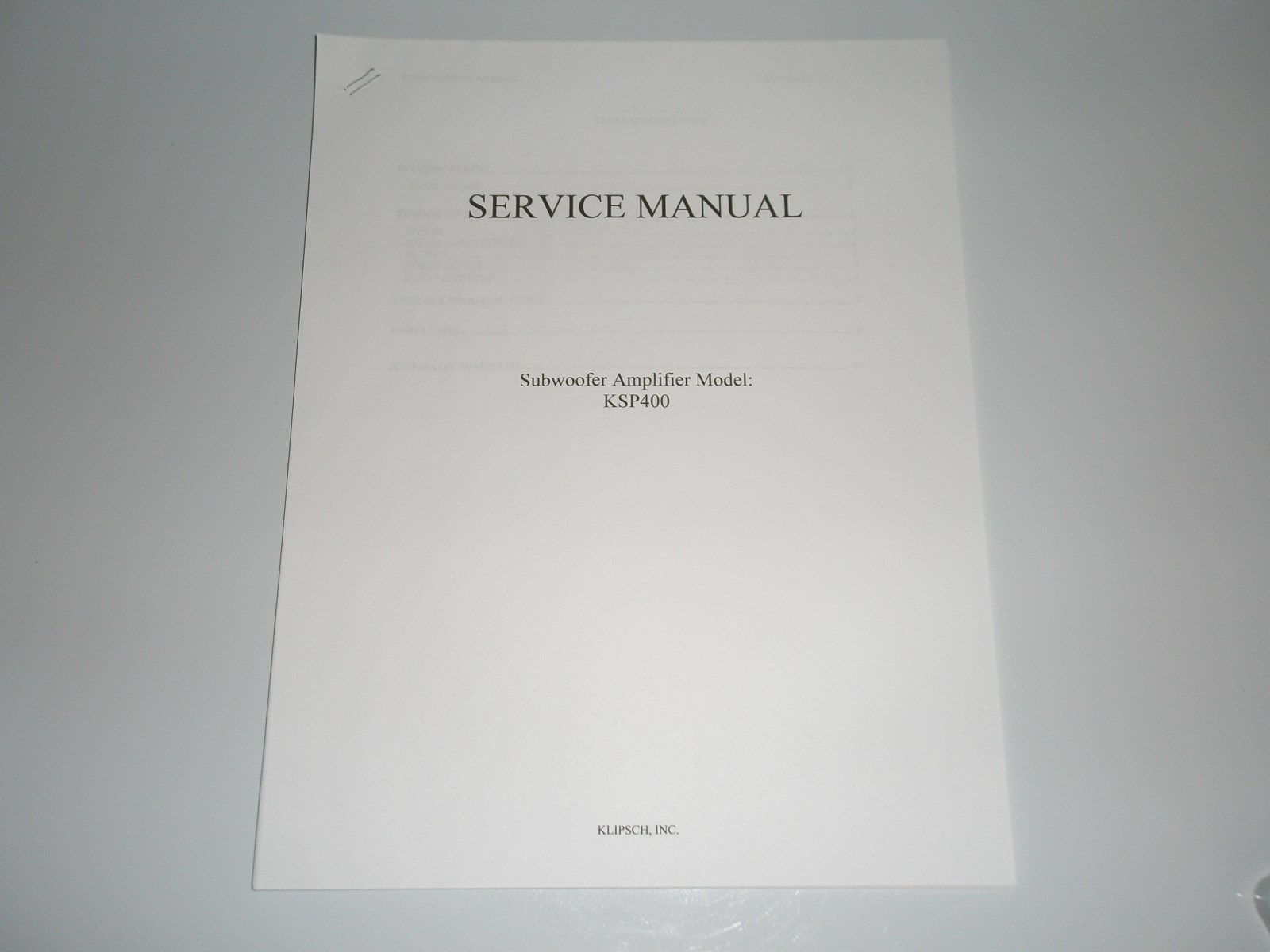 Klipsch KSP-400 Subwoofer Amplifier Speaker Service Manual