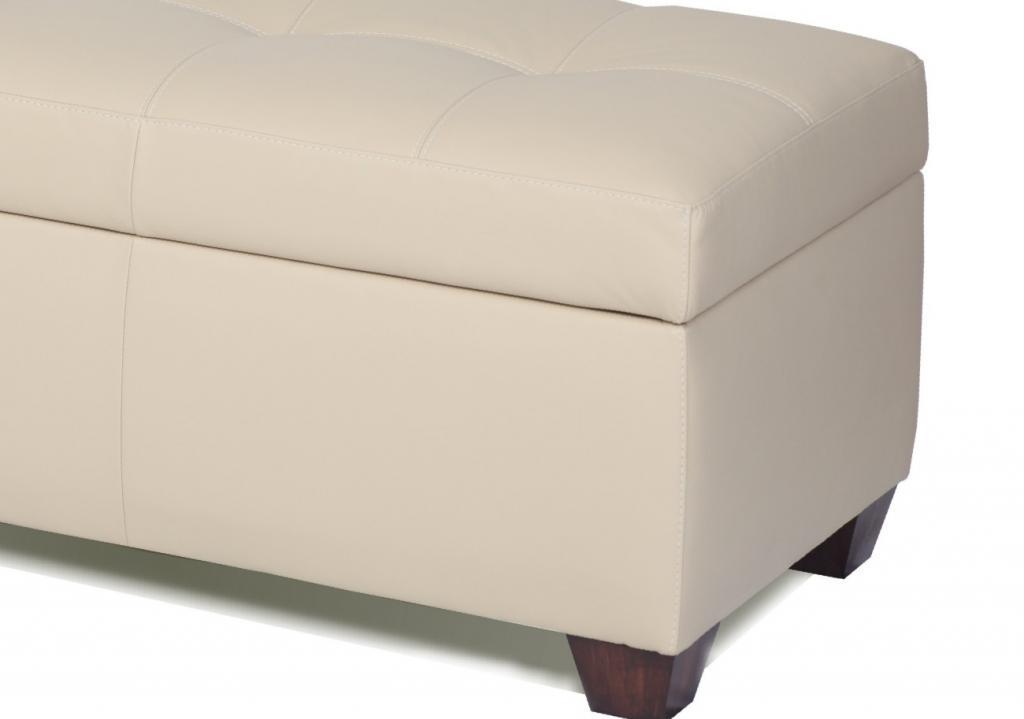 King Size Storage Bench in Bone Genuine Leather, Tufted Ottoman - Bed Chest