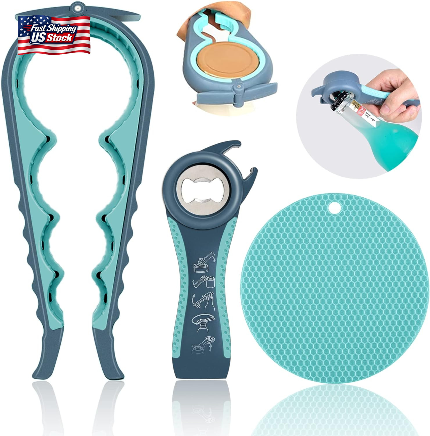 Jar Opener for Weak Hands, Seniors with Arthritis, 5 in 1 Multi Function Bottle