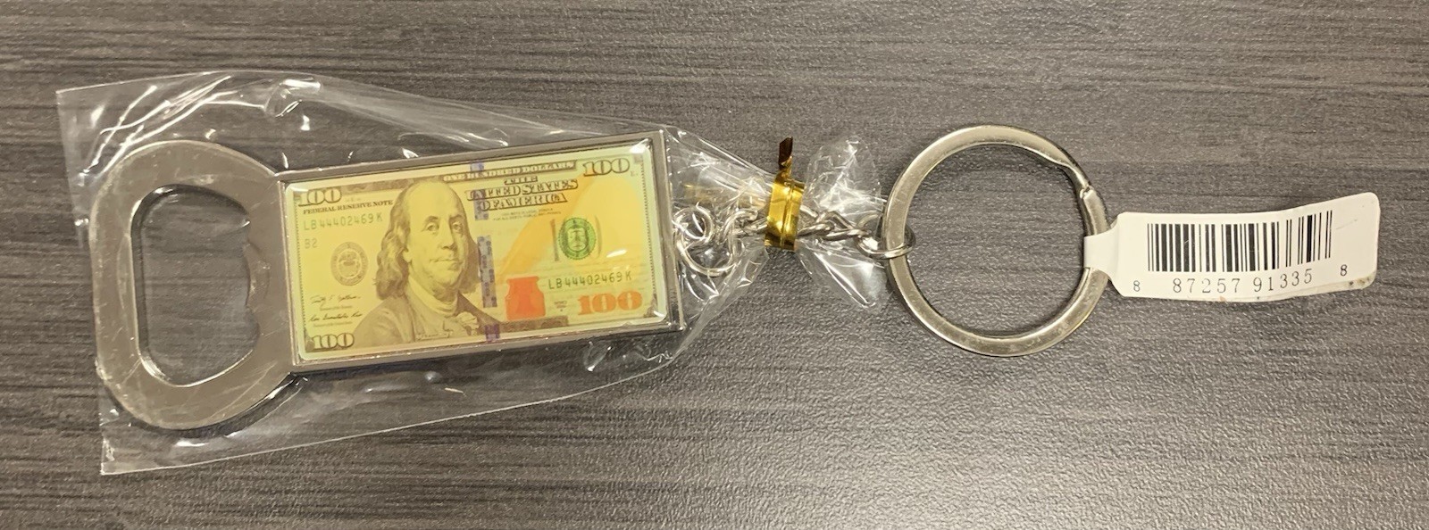 100 Dollar Bill Bottle Opener Key Chain Benjamin Franklin New, Unused