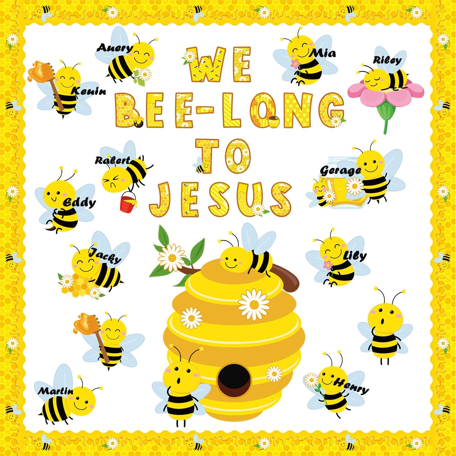 HIQINLUG Bee Bulletin Board Decorations Set, Summer Bee Jesus Religious Bulle...