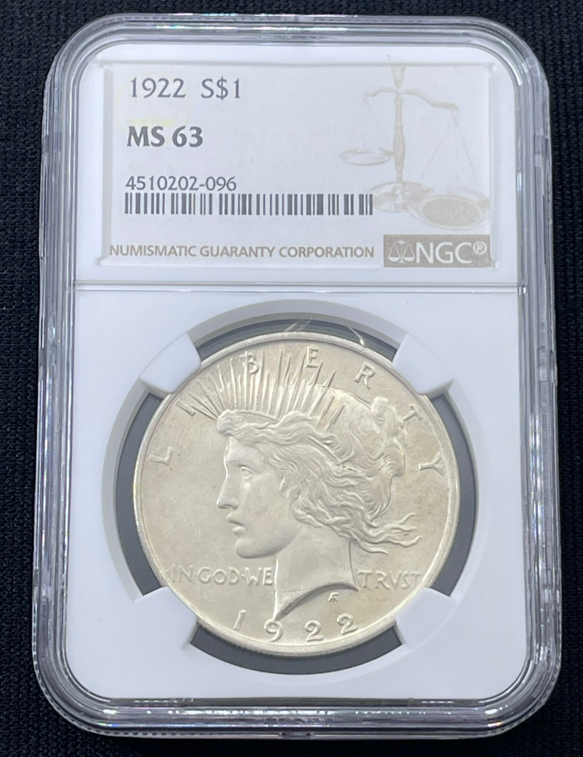 1922 $1 Silver Peace Dollar Graded by NGC as MS63