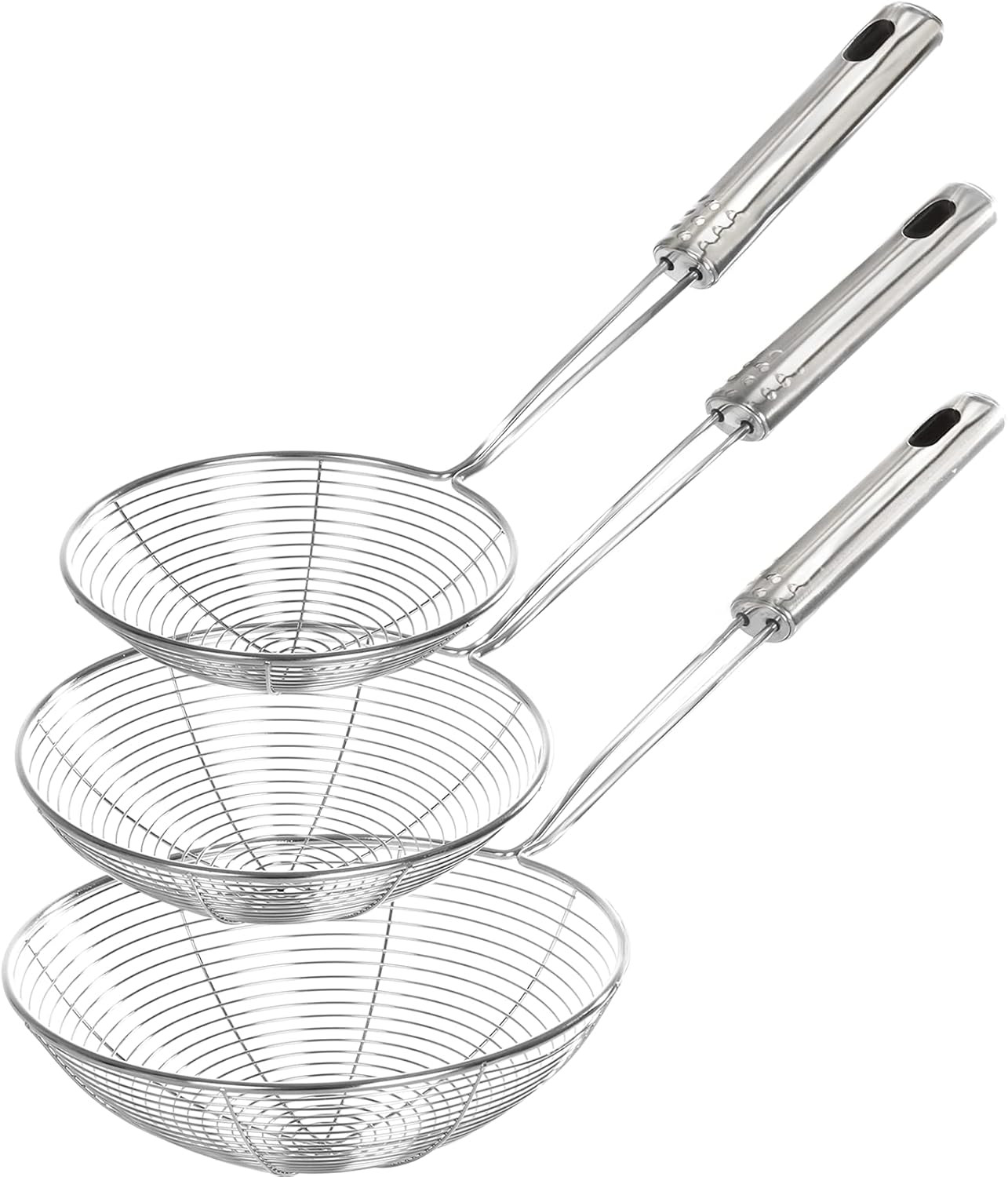 Enhanced Version Stainless Steel Spider Strainer Skimmer Ladle, Set of 3 Sizes K