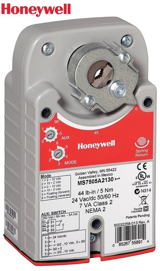 Honeywell MS8105A1130 44lb direct coupled 24v NEMA2 actuator with switch - red