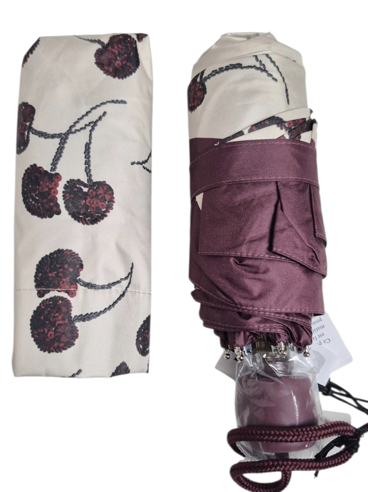 Coach UV Protection Mini Umbrella with Cherry Print Silver Chalk Multi CDF36 NWT