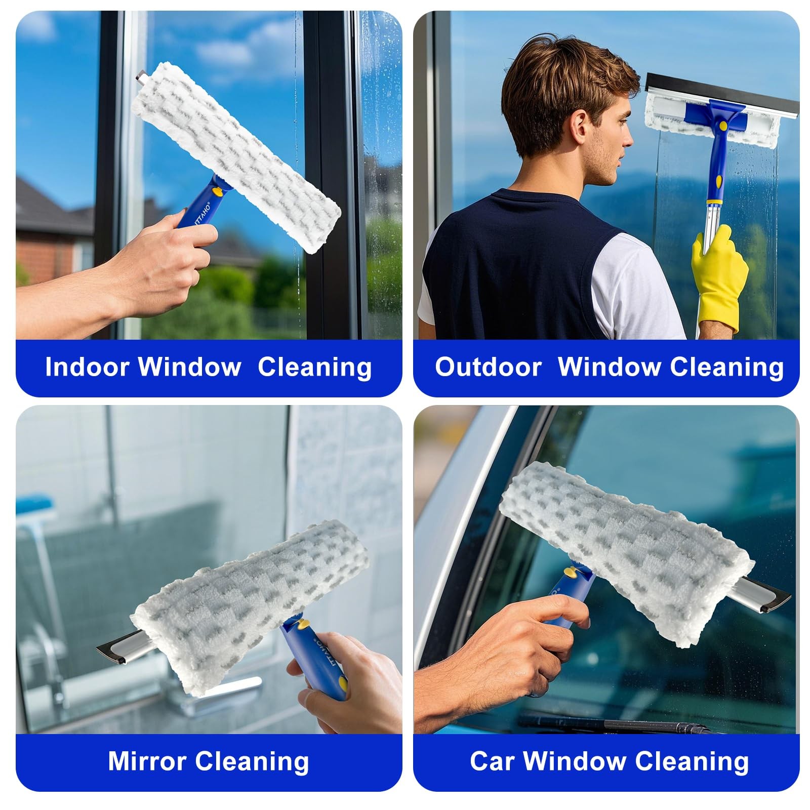 53" Window Squeegee Cleaner, 2 in 1 Window Cleaning Tool Kit, Shower Squeegee