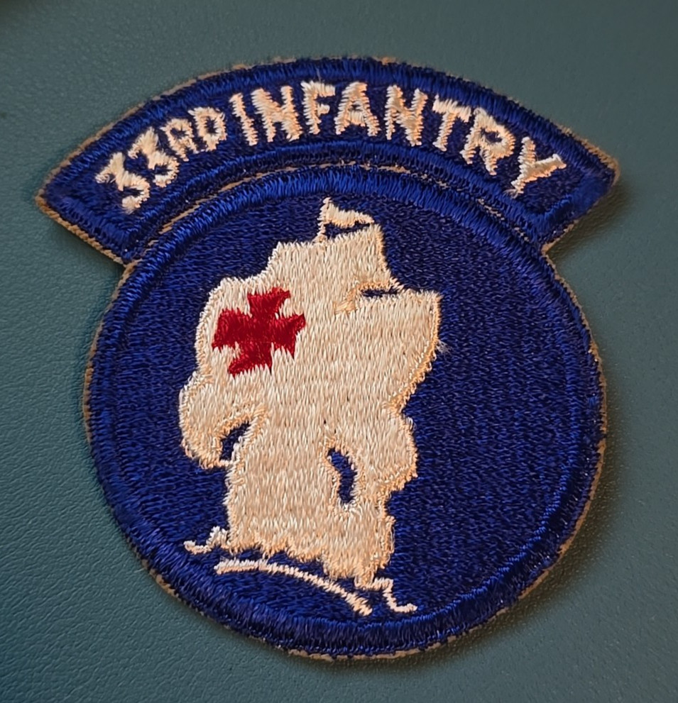 33rd Infantry Regimental Combat Team-Attached Tab Patch-Cut Edge-Snow Back-WWll*
