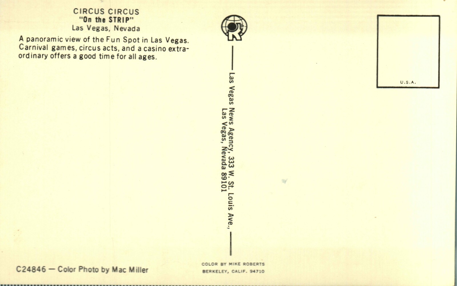 Las Vegas Postcard -- Circus Circus Panoramic View