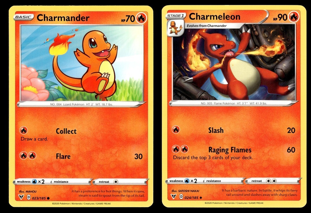 Charmeleon Charmander 024/185 023/185 Vivid Voltage Pokemon Cards