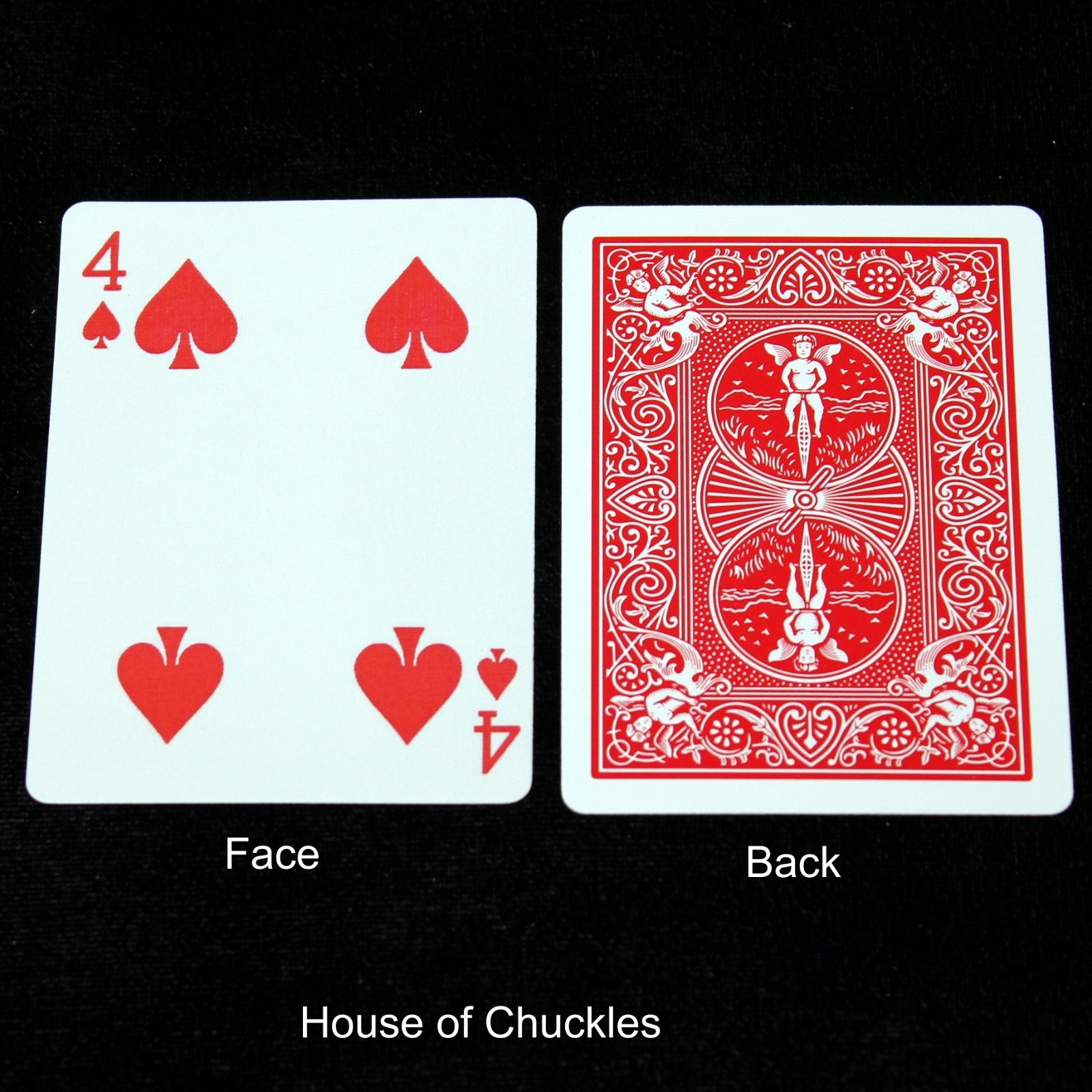 4 of Spades - Reverse Color, Bicycle Printed Gaff Card, Red