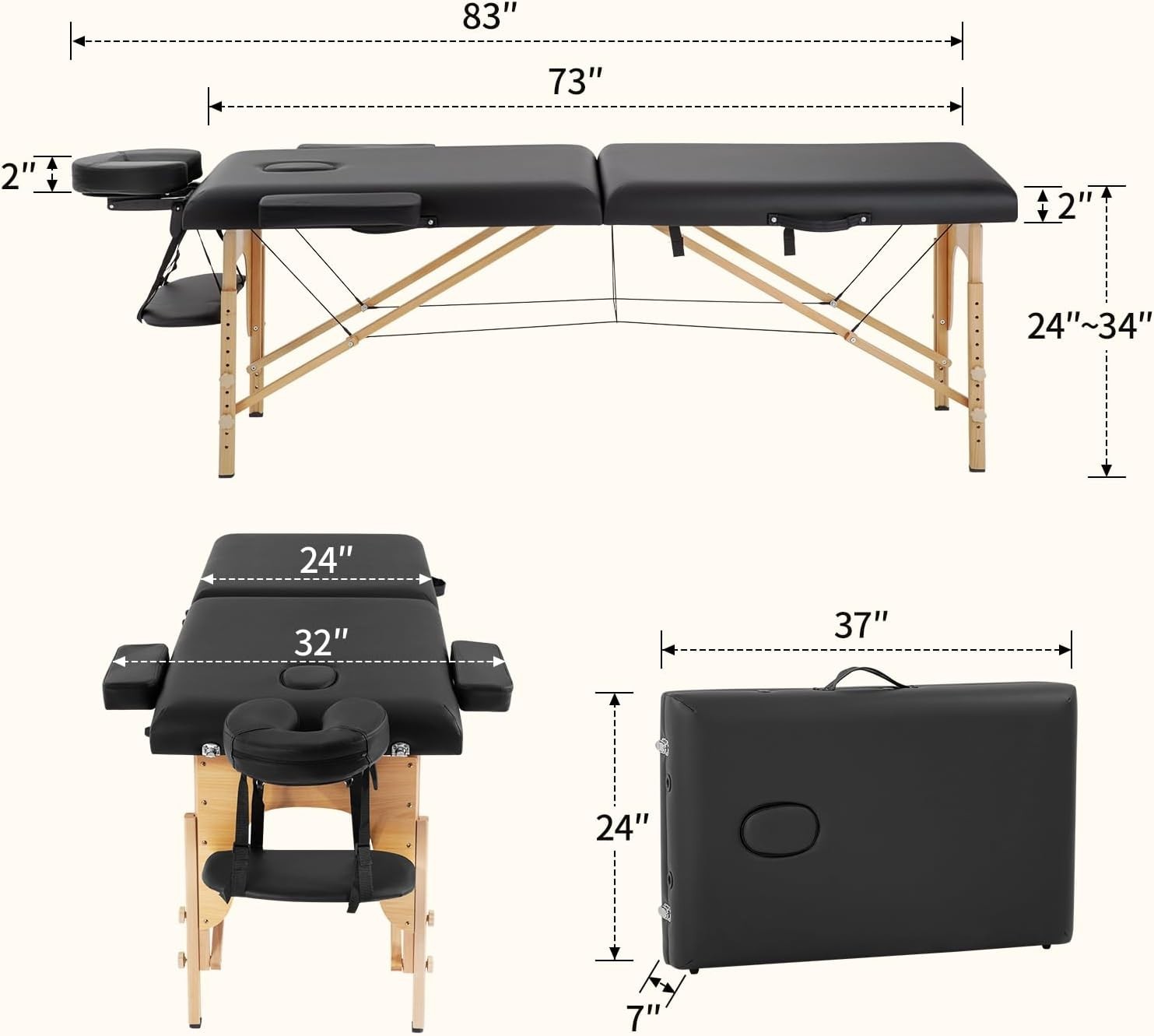 Effortless Setup: 24" Portable Massage Table with Luxurious Design Features