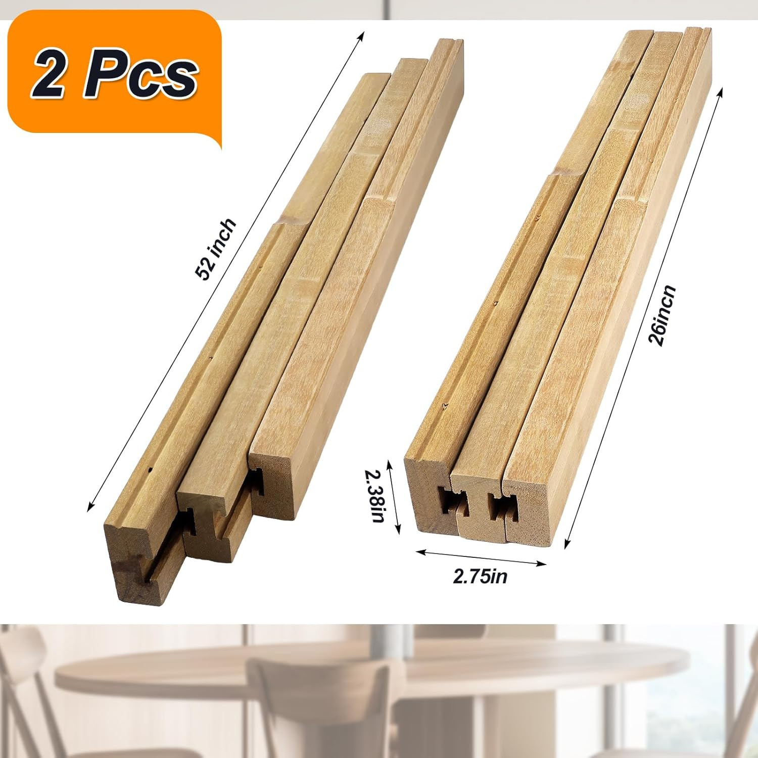 2 Pack 26" Table Extension Slides for Smooth 52" Openings - Easy Install