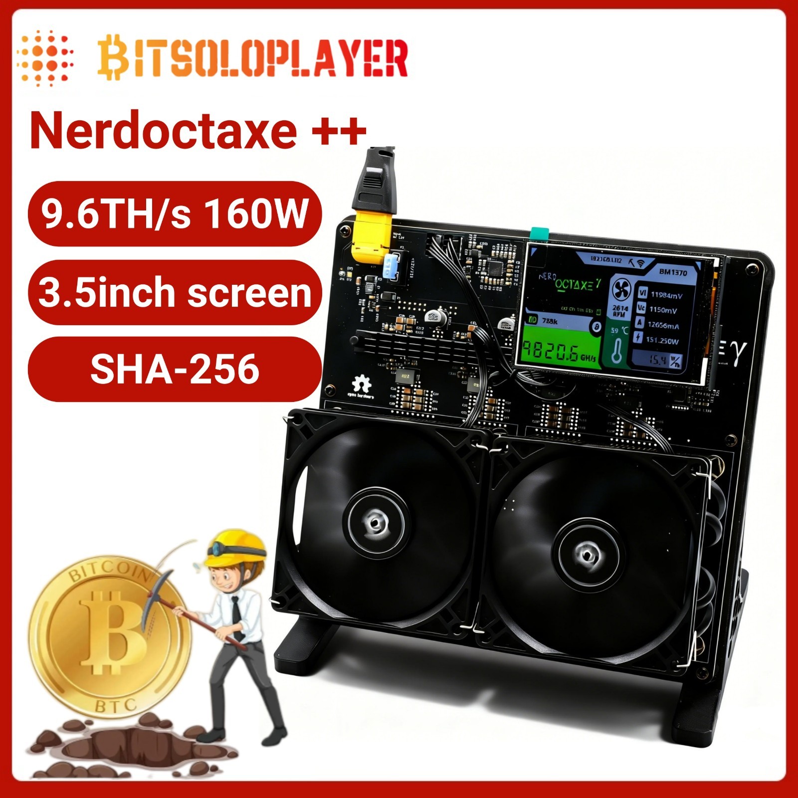 3.5in Screen Bitaxe NerdOCTAxe 9.6Th/s 160W Bitcoin Home Miner Solo ASIC Miner