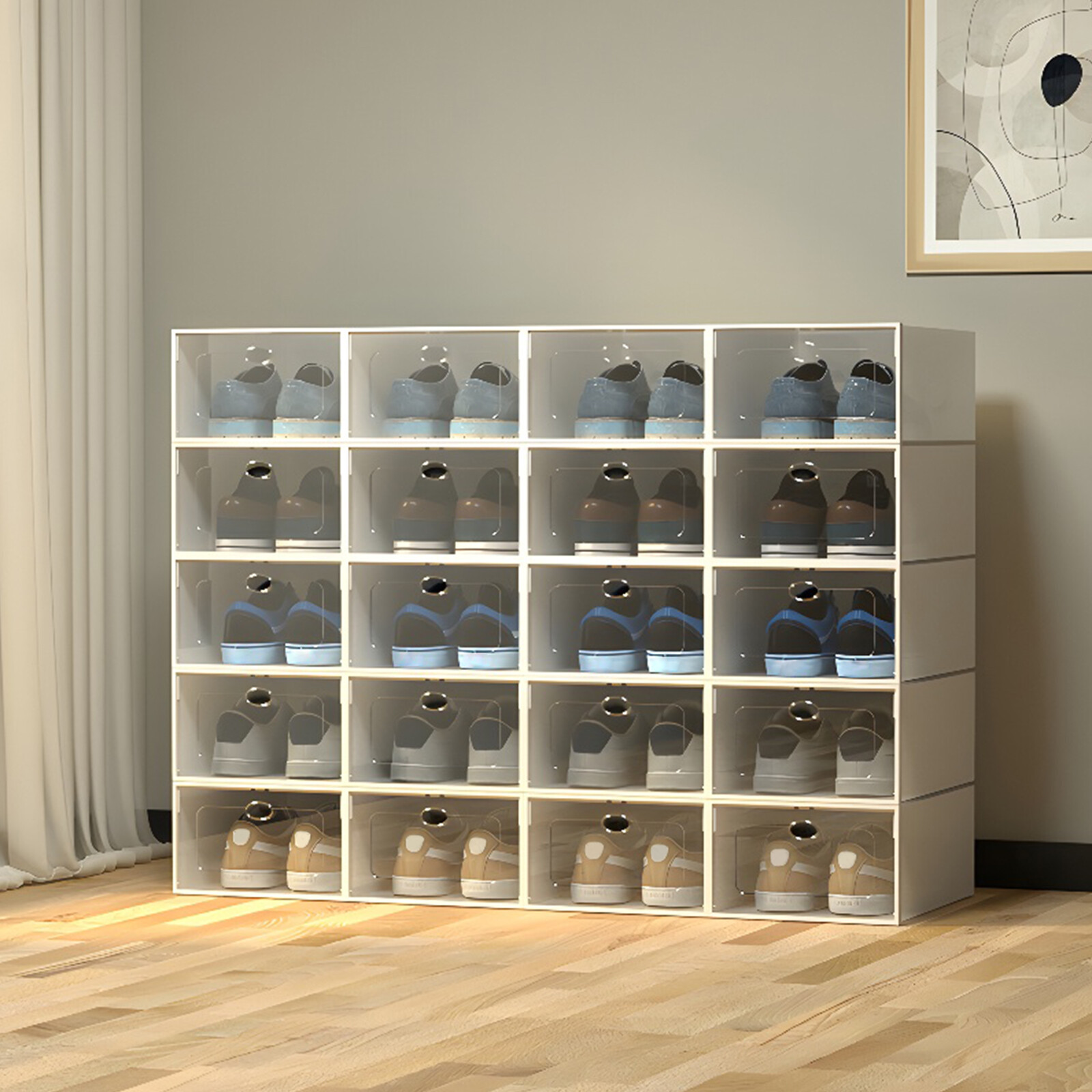 Stackable Shoe Storage Box Durable Plastic Sneaker Display Case Organizer 20pcs