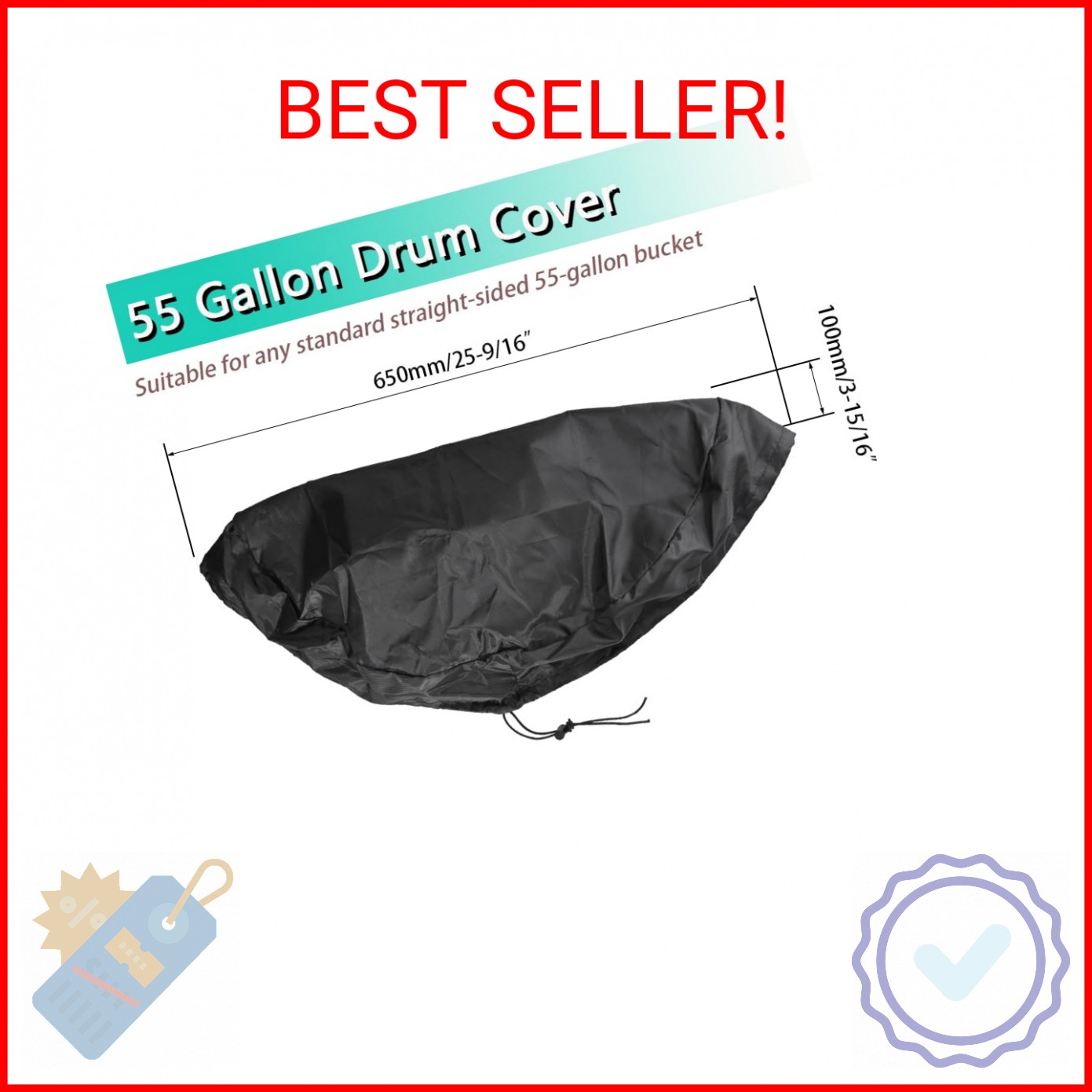 55 Gallon Drum Cover - Stretchable Adjustable Drum Cover with Drawstring, Oxford