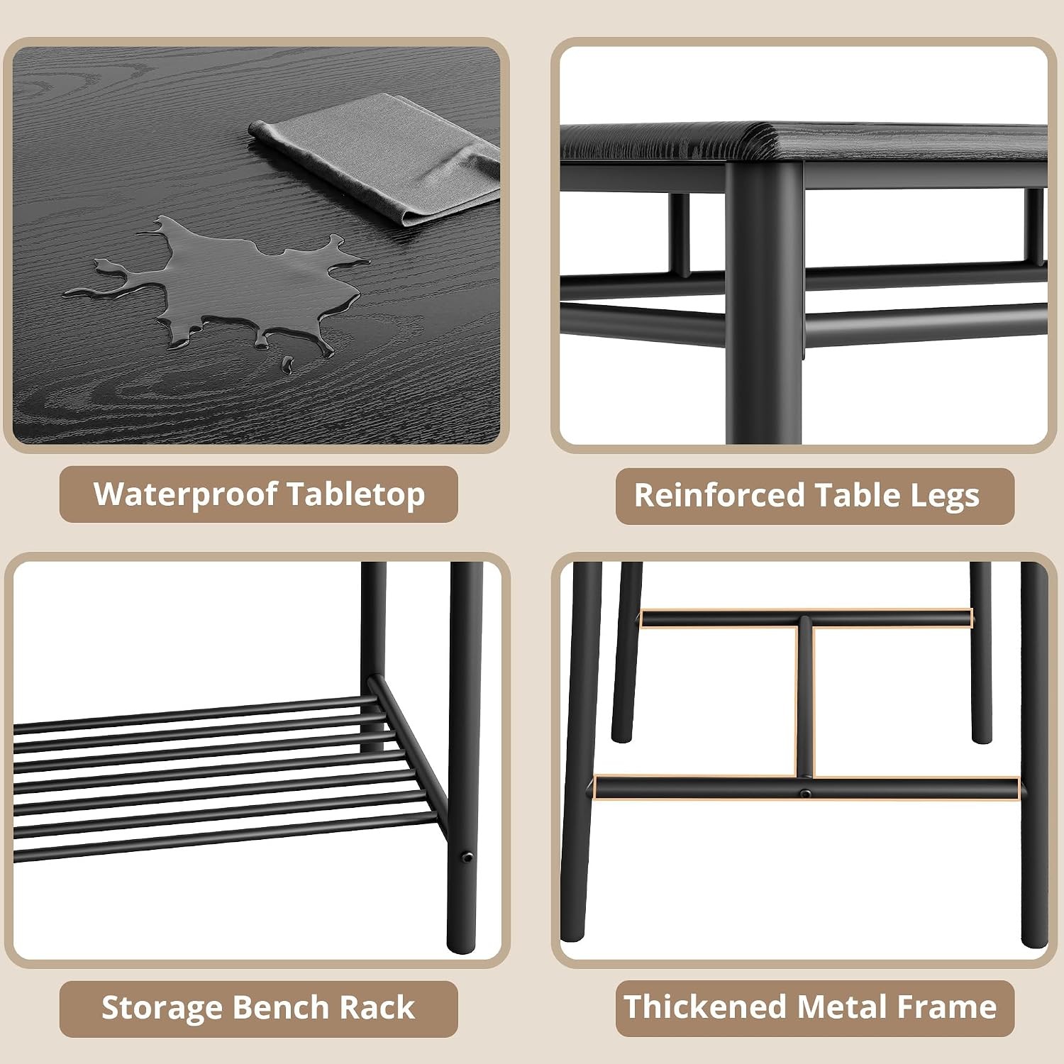 Dining Table Set for 4, Kitchen Table with Upholstered Bench and 2 Chairs,