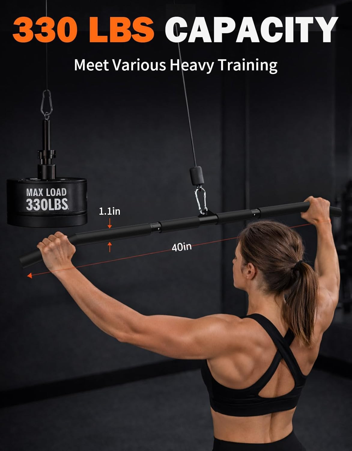 40'' LAT Pulldown Bar Attachment for Pulley Cable Machine, Full-Length Non-Slip