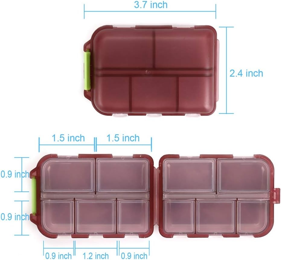 2PCS Travel Pill Organizer Box, Portable Case, Box Grey+dark Red