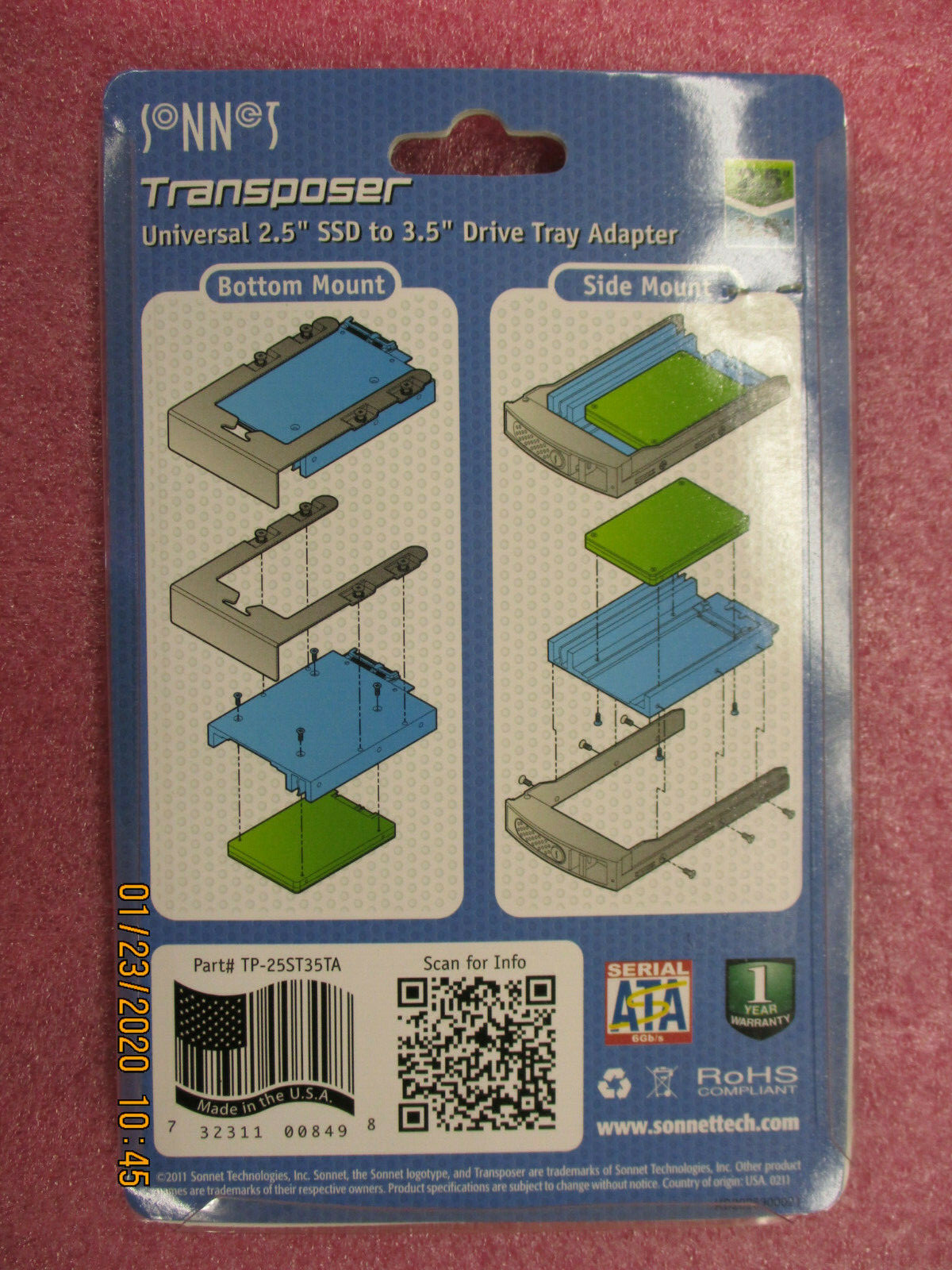 Sonnet Tech - TP-25ST35TA - Universal 2.5" SSD to 3.5" Drive Tray Adapter
