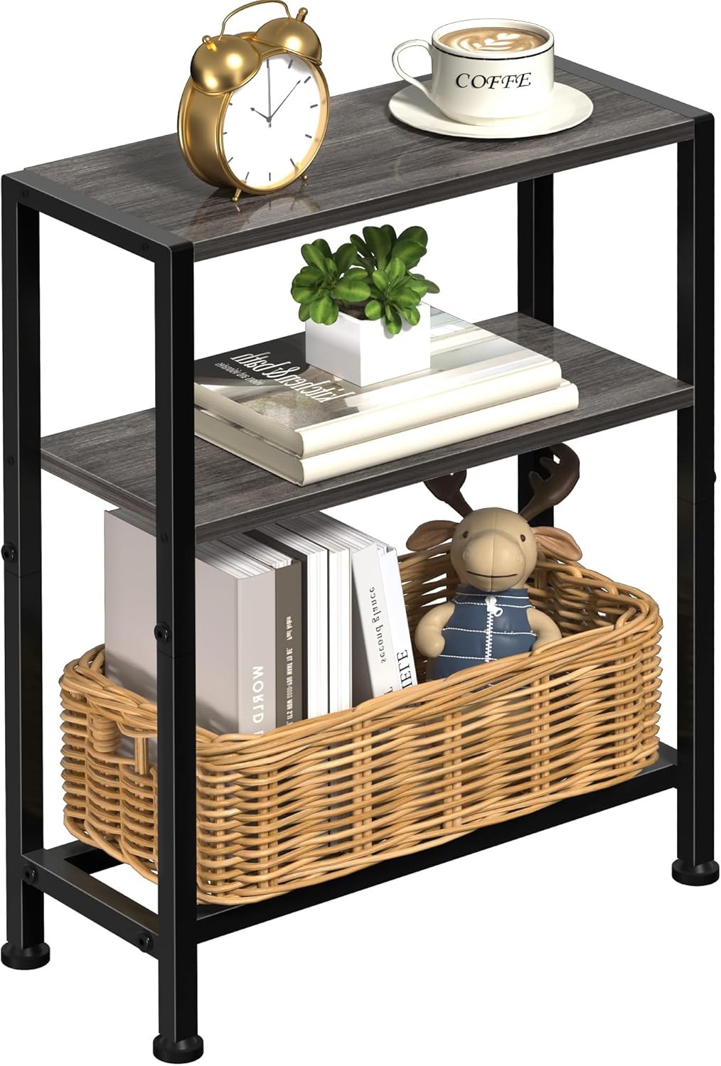 Narrow Side Table Small Space 2-Tier Small End Table W/ Shelf Holder Durable New