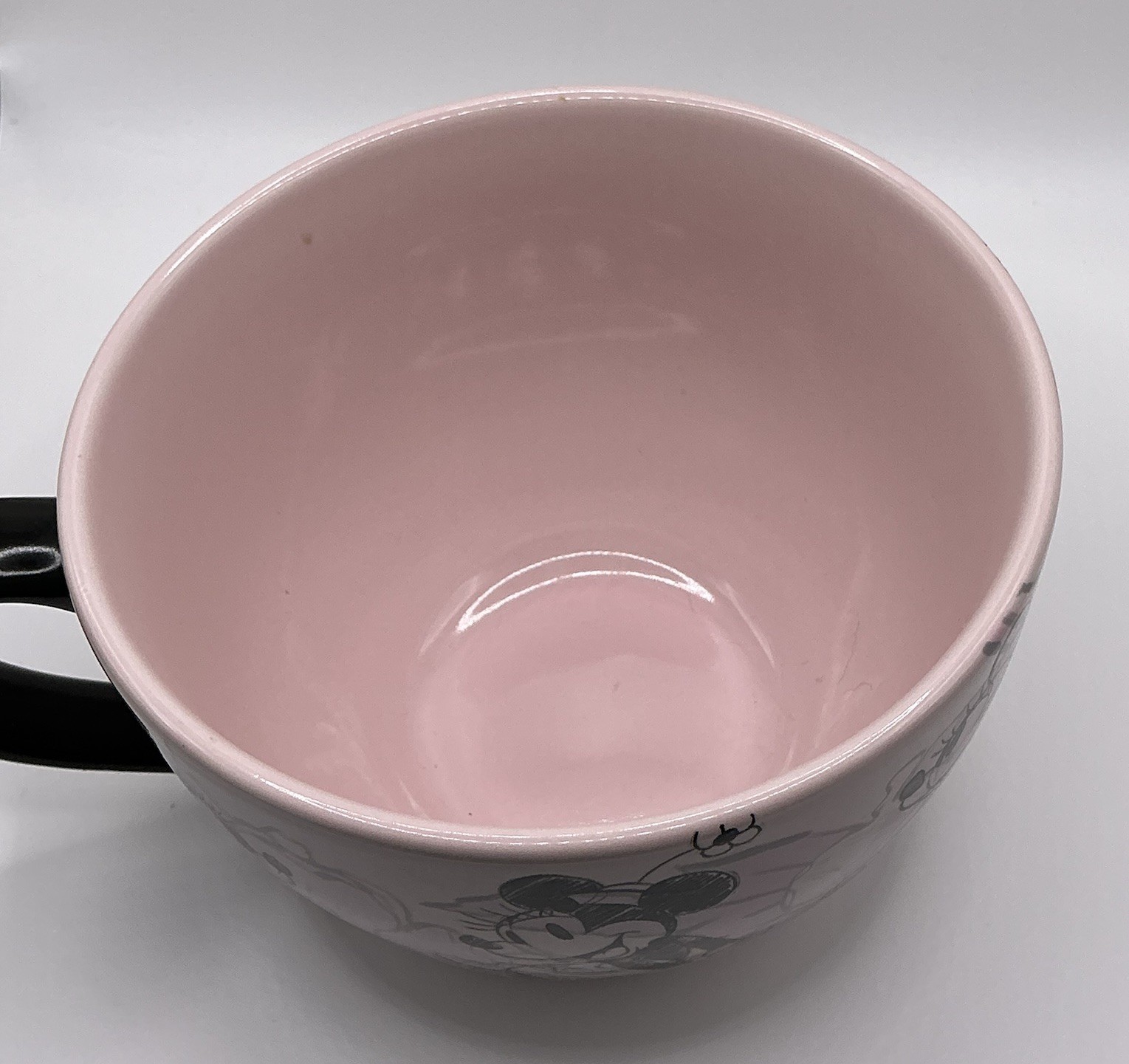 Disney Sketch Art Minnie Mouse Large Pink Coffee Mug Tea Cup Black Handle GUC