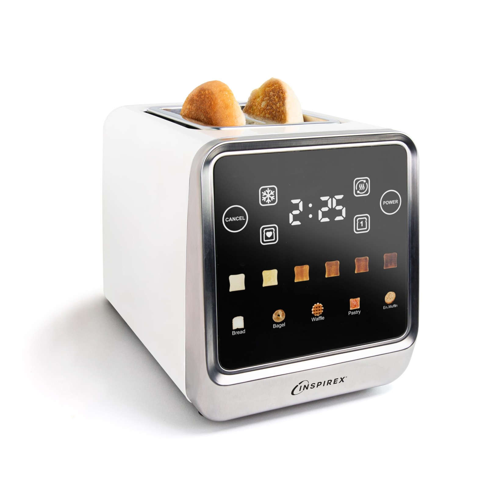 Inspirex Touch Screen Toaster - 2 Extra Wide Slots - 5 Bread Types and 6 Brownin