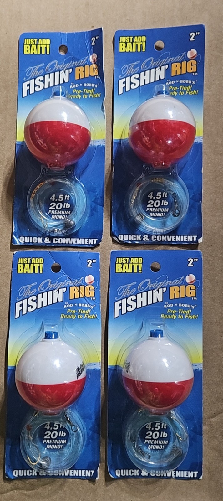 Lot of 4 Rod-N-Bobb's The Original Fishin' Rig AFR103 - Pre-Tied 2" Bobber #6...