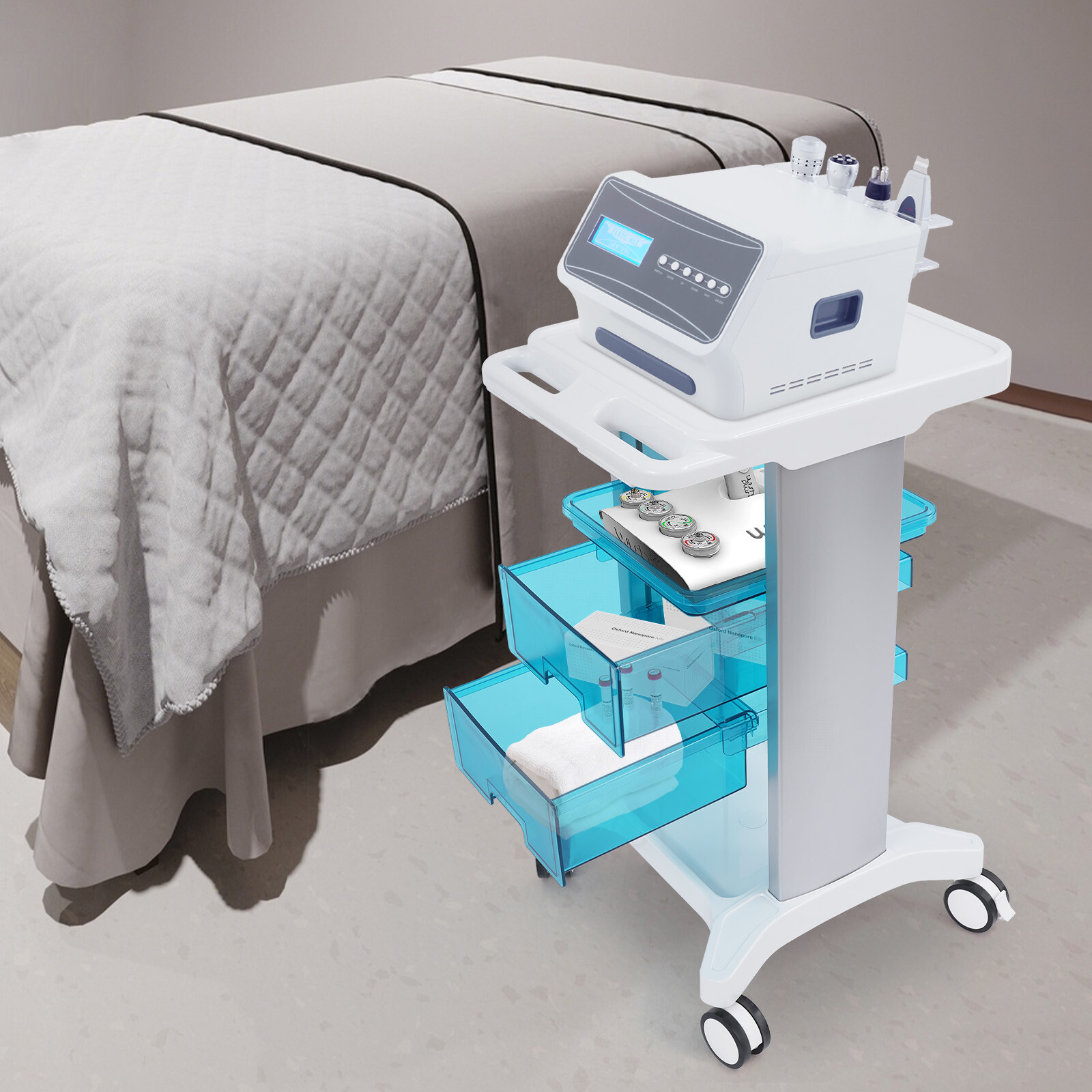 100kg/220lb Medical Cart Mobile Trolley Support Cart Beauty Storage Tray Trolley