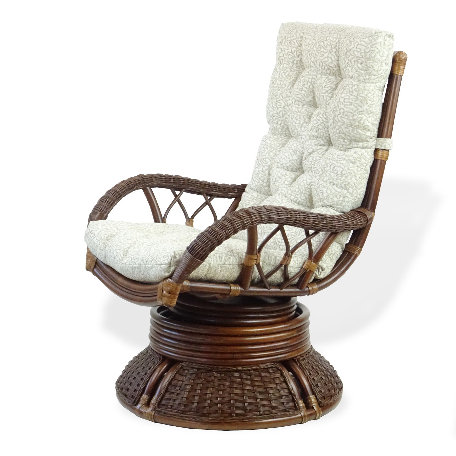 Set of 2 Alexa Swivel Rocking Armchairs Dark Walnut Color, Square Coffee Table