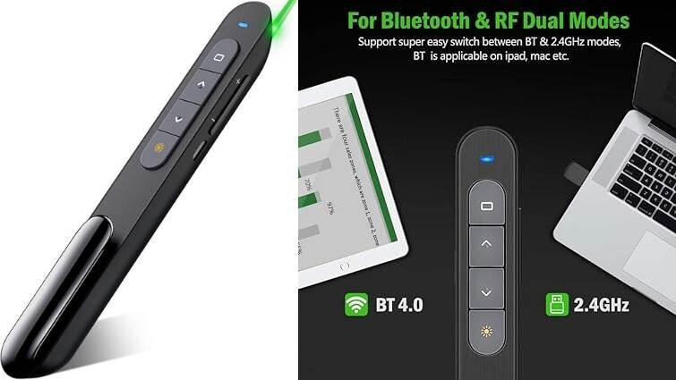 Bluetooth Luz verde USB Recargable Presentación Control remoto Powerpint Clicker
