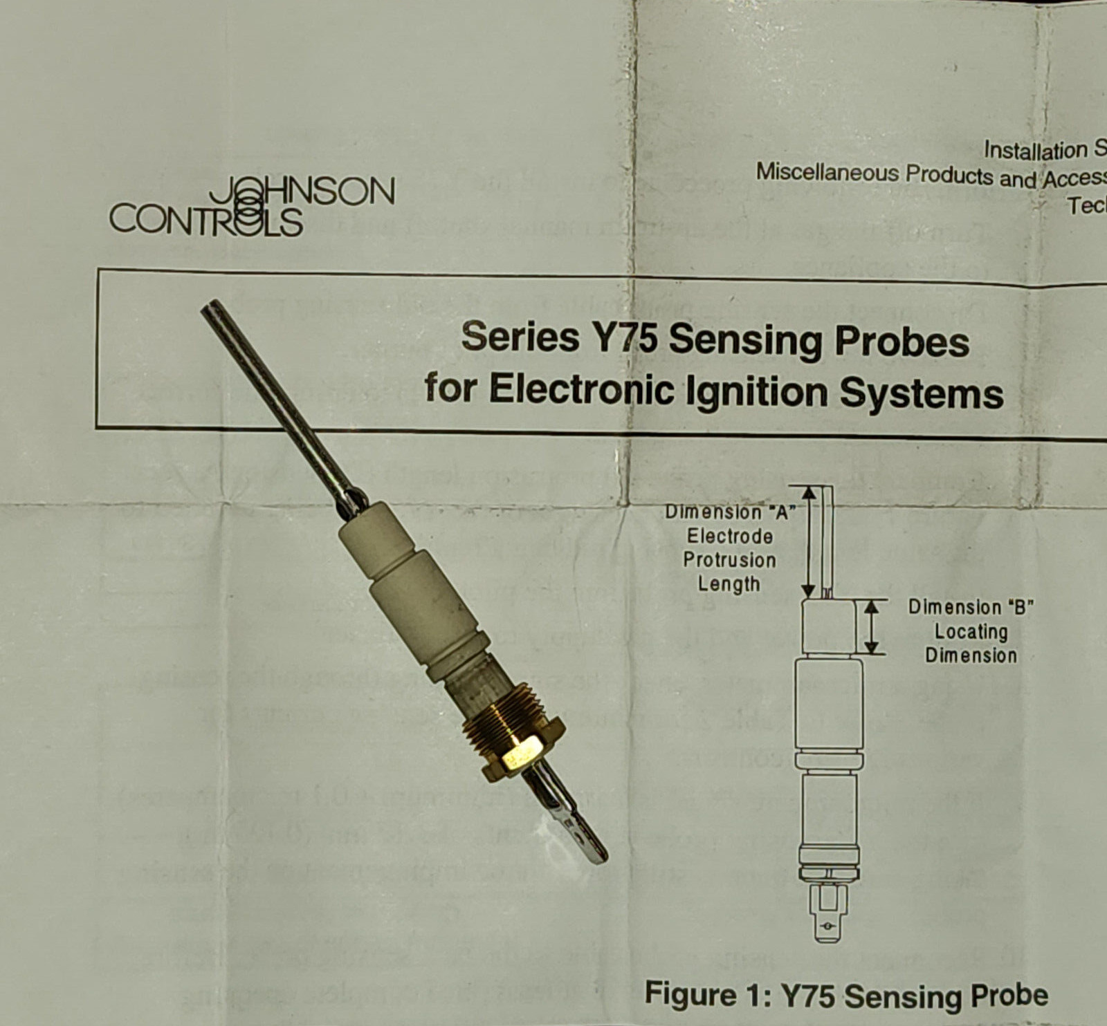 NOS JOHNSON CONTROLS Y75AS-2 REPLACEMENT FLAME SENSOR probe Y75AS2