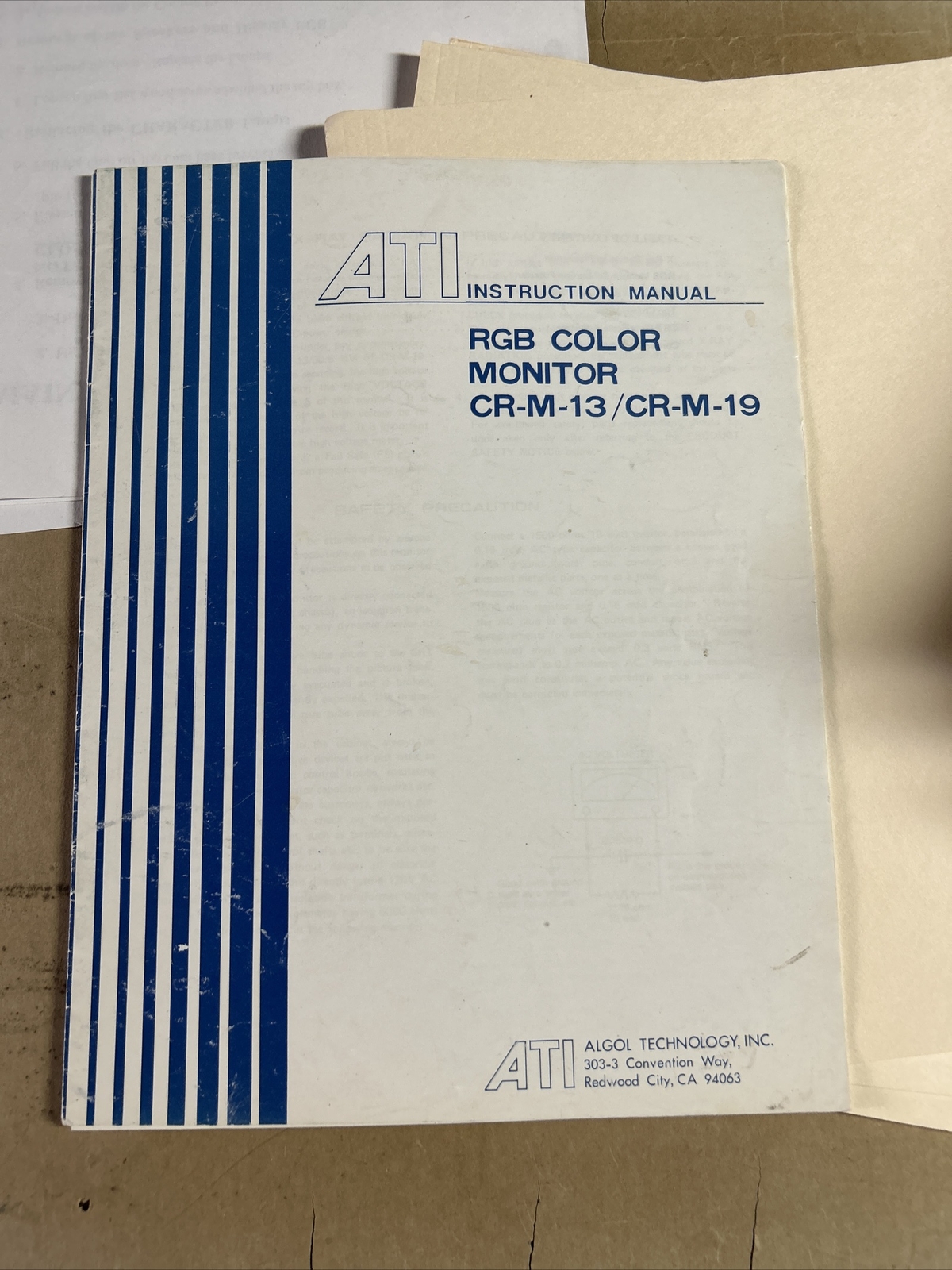Ati Rgb Color Monitor Cr – M – 13–19 ARCADE VIDEO GAME  owners manual