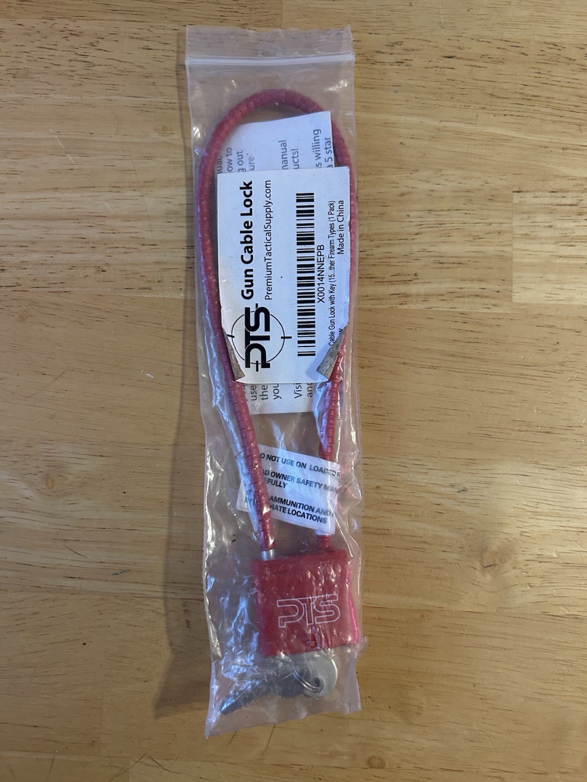 Gun Safety Cable Lock Steel Two Keys 8 Inches New Sealed Unopened RED PTS